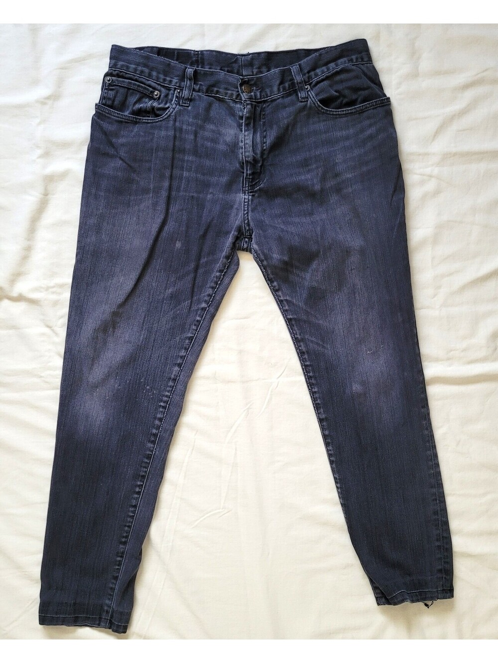 6397 Men’s 32x26 Black Faded Jeans Slim Straight Distressed Worn-In Denim